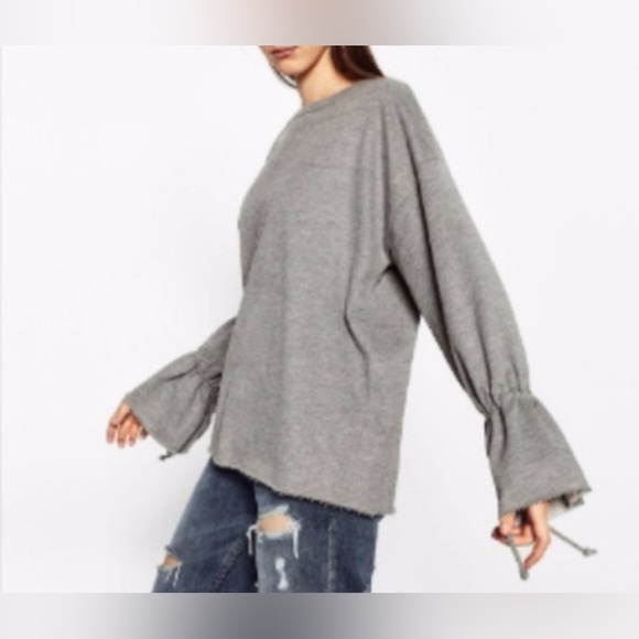 Zara Trafaluc Grey High Neck Pullover Sweatshirt w/ Tie Sleeves Womens Sz Small - Picture 1 of 10